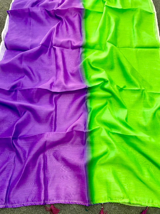 Purple Green Multicolor Silk Saree – Soft Ombre Stylish Design