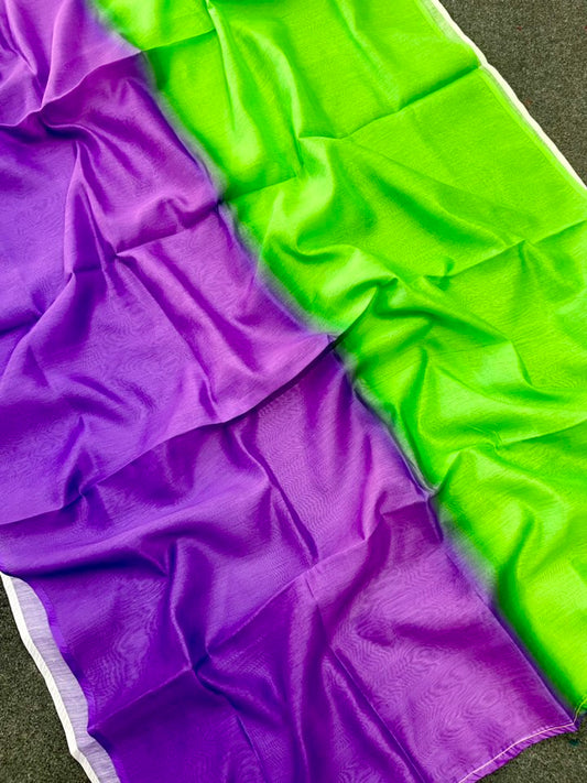 Purple Green Multicolor Silk Saree – Soft Ombre Stylish Design