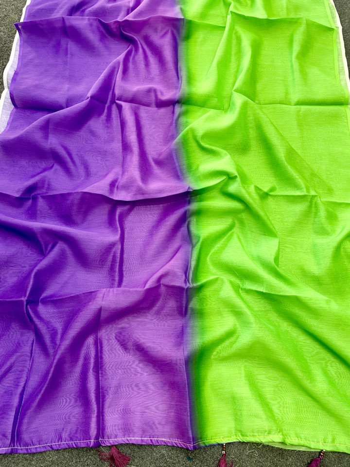 Purple Green Multicolor Silk Saree – Soft Ombre Stylish Design