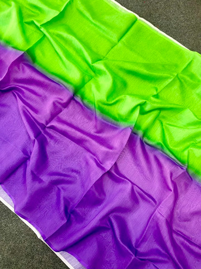 Purple Green Multicolor Silk Saree – Soft Ombre Stylish Design