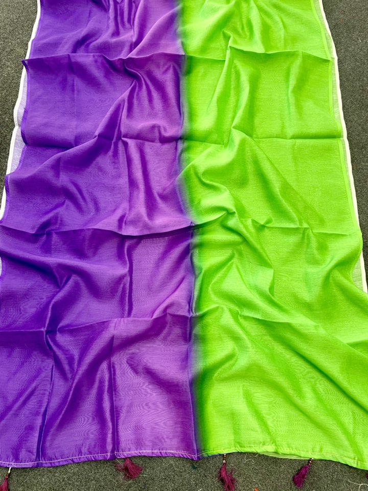 Purple Green Multicolor Silk Saree – Soft Ombre Stylish Design