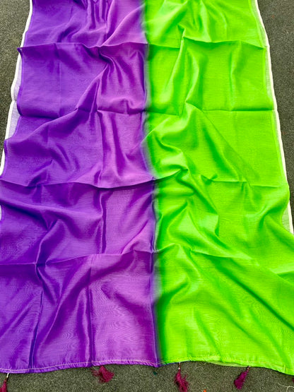 Purple Green Multicolor Silk Saree – Soft Ombre Stylish Design
