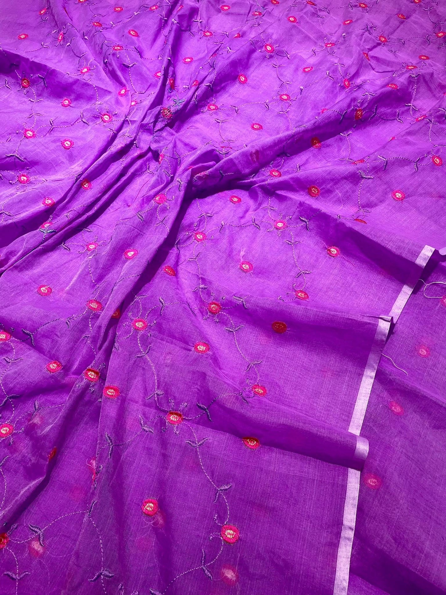 Most viral Semi moslin  Embroidery saree