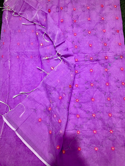 Most viral Semi moslin  Embroidery saree