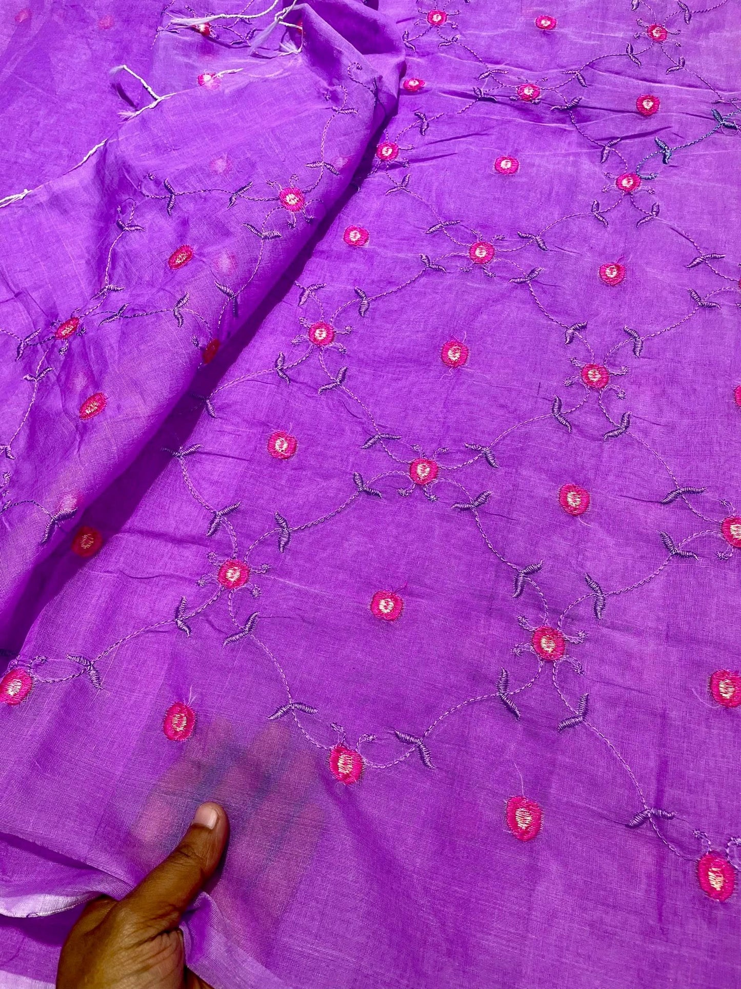 Most viral Semi moslin  Embroidery saree